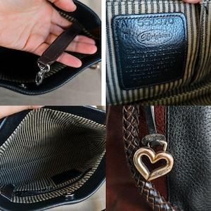 Vintage Brighton zwart-bruine tweekleurige leren schoudertas afbeelding 7