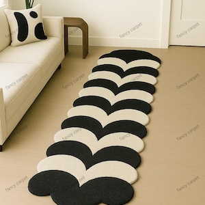 Handgetufteter Wollteppich - Scallop Black & White Modernes Design, Plüsch-zeitgenössische Bodendekoration für Flur, Wohnzimmer oder Schlafzimmer