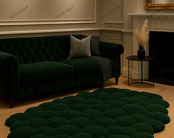 Moss Tufted Rug – Plush Green High-Pile Carpet for Nature-Inspired Boho or Cottagecore Decor for Living Room Bedroom.