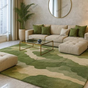 Moss Tufted Rug | Luxury High-Pile Carpet | Zen Forest Floor Inspired Plush Rug for Bedroom, Living Room & Cozy Home Décor