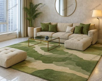 Moss Tufted Rug – Luxury High-Pile Plush Carpet, Handmade Green Nature Inspired Floor Decor, Soft Textured Area Rug for Living Room Bedroom
