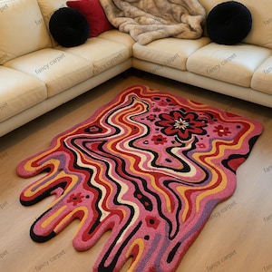 Melting Mirage Dream Hand-Tufted Persian-Inspired Rug with Dripping Illusion Design in Premium New Zealand Wool for Bedroom, Living Rooms