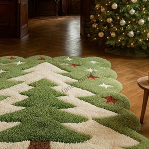 Bring festive charm to your home with this handmade tufted Christmas Tree rug! Crafted with care from soft, high-quality yarn, this tree-shaped plush carpet adds warmth and holiday cheer to any space. Perfect for your living room, bedroom, or entryway, it’s a cozy and stylish accent for the winter season.