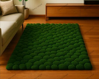 Hand-Tufted Moss Rug – Nature-Inspired Wool Carpet, Plush Green Forest Floor Area Rug, Organic Textured Decor for Living Room or Bedroom