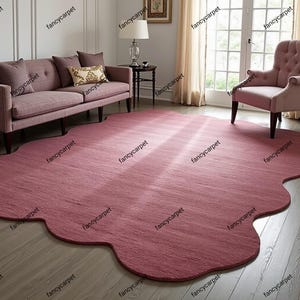 Modern Pink Scalloped Rug – Hand-Tufted 100% Wool Carpet | Custom Size Soft Area Rug for Bedroom or Living Room Decor