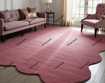 Tappeto moderno rosa smerlato - Tappeto 100% lana annodato a mano / Tappeto morbido su misura per camera da letto o soggiorno