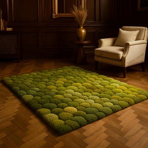 Handcrafted Tufted Moss Rug – Nature-Inspired Forest Floor Carpet, Plush Green Organic Textured Decor for Living Room, Bedroom, or Studio