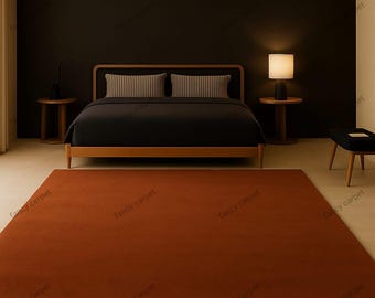 Hand-Tufted Brick Red Wool Area Rug – NK Design, Plush Pile Carpet, Luxury Floor Decor for Living Room, Bedroom, or Office