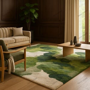Scandinavian Moss-Inspired Area Rug – Soft Green Textured Carpet for Nature-Themed Living Rooms and Minimalist Home Decor