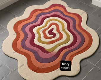 Hand-Tufted Wool Area Rug – Irregular Shape, Artisan Crafted Carpet, Plush Designer Floor Decor for Living Room, Bedroom, or Studio
