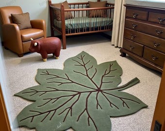 Tappeto Monstera Leaf - Tappeto annodato a mano in lana neozelandese / Tappeto botanico / Tappeto a forma di foglia verde / Tappeto estetico giungla / Tappeto personalizzato