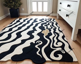 Hand-Tufted Black & White New Zealand Wool Area Rug