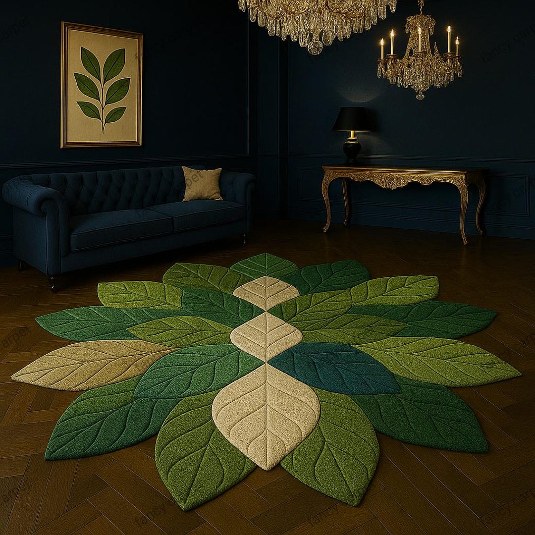 Leafy Handmade Rug Handmade Leaf Shaped Rug | Tufted Green Carpet, Eco-friendly Decor - Etsy