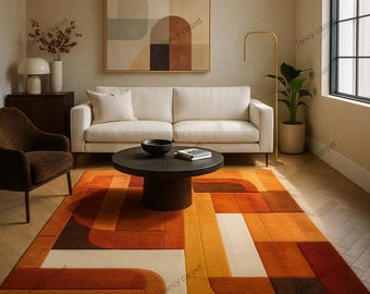 Mid Century Modern 70s Retro Wave Rug – Tufted Shag Carpet, Groovy Vintage Area Rug for Retro Home Decor