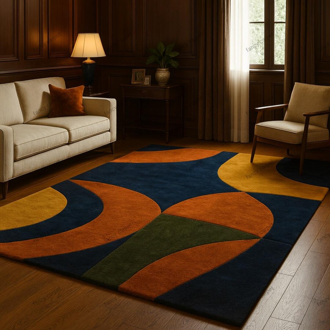 Scorched Rug Hand Tufted Wool Area Rug | Burnt Orange Geometric Mid Century Modern ...