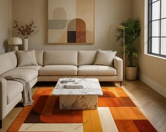 Mid Century Modern 70s Retro Wave Rug – Tufted Shag Carpet, Groovy Vintage Area Rug for Retro Home Decor