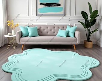Hand-Tufted Irregular Wool Rug – Bohemian Living Room Decor, Plush Organic Floor Carpet for Bedroom, Studio, or Lounge Area