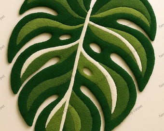 Hand-Tufted Monstera Leaf Rug – Green Botanical Boho Carpet