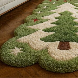 Bring festive charm to your home with this handmade tufted Christmas Tree rug! Crafted with care from soft, high-quality yarn, this tree-shaped plush carpet adds warmth and holiday cheer to any space. Perfect for your living room, bedroom, or entryway, it’s a cozy and stylish accent for the winter season.