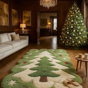 Bring festive charm to your home with this handmade tufted Christmas Tree rug! Crafted with care from soft, high-quality yarn, this tree-shaped plush carpet adds warmth and holiday cheer to any space. Perfect for your living room, bedroom, or entryway, it’s a cozy and stylish accent for the winter season.