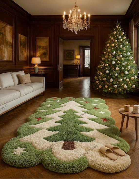 Handmade Tufted Christmas Tree Rug | Plush Holiday Decor