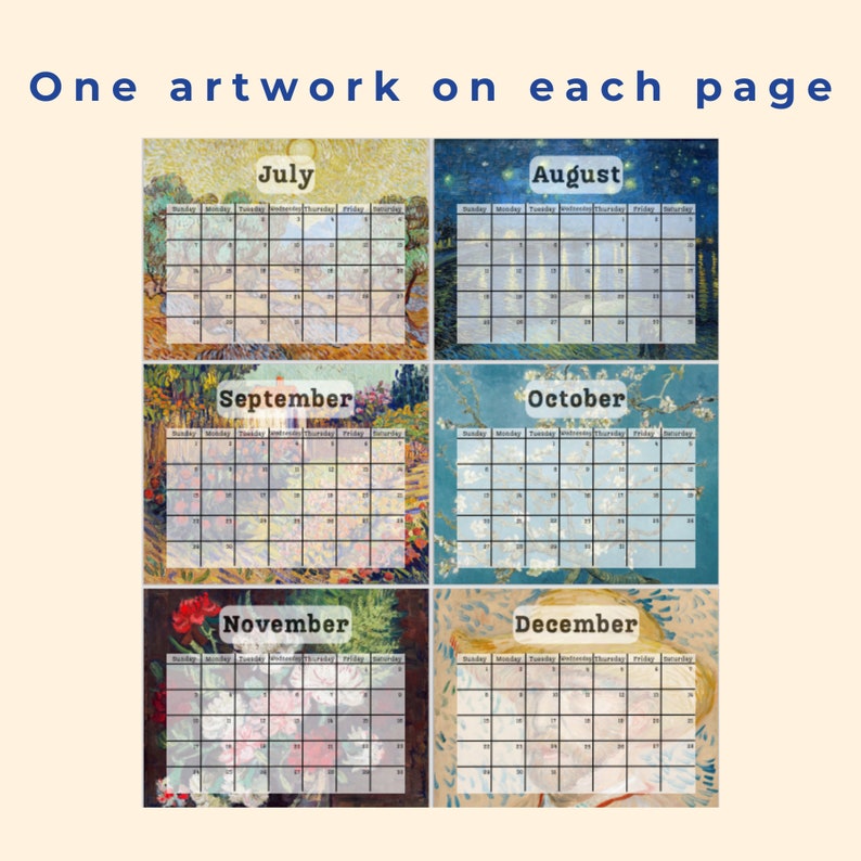 2024 Calendar Vincent Van Gogh Digital Calendar Printable Calendar Van