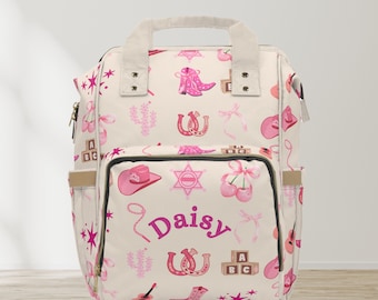 Coquette Cowgirl Diaper Backpack Pink Western | Name Personalization Optional | Stylish & Functional Baby Bag | Nappy Bag