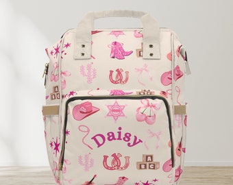 Coquette Cowgirl Diaper Backpack Pink Western | Name Personalization Optional | Stylish & Functional Baby Bag | Nappy Bag