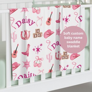 Coquette Cowgirl Custom Baby Blanket. Newborn Gift. Baby Swaddle Blanket. Baby Shower. New Baby. Wrap For Baby Girl. Pink Bows.