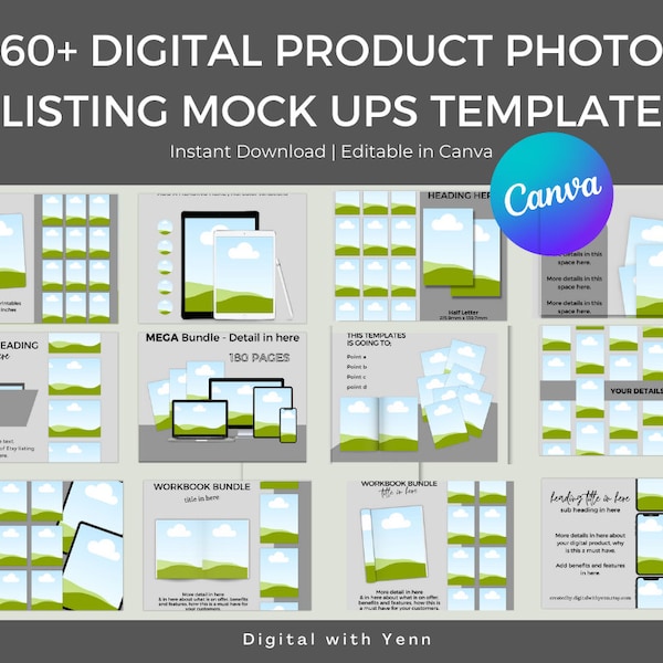 60+ Etsy Listing MockUp Templates Etsy Mock Up Digital Product Mock Up Canva Listing Templates Sell on Digital Planner Mock Up Plr | Mrr