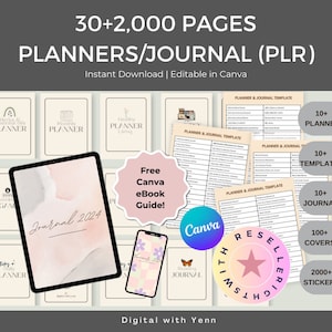 PLR 30+ 1000pages Premium Digital Planner| Daily, Weekly, Monthly Goodnotes iPad Planner, Self Care Planner, ADHD Planner, Meal Planner