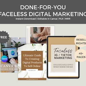Faceless Digital Marketing: How to Sell Online w/a Faceless Account eBook + 180 faceless video -  MRR|PLR - DFY