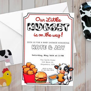Bearbeitbar Unsere kleinen Hühner-Nugget-Babyparty-Einladung Chick Fil-Babyparty-EinladungFast Food Geschlechtsneutral Sofortiger digitaler Download