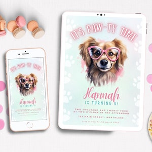 Editable Digital Dog Birthday Invitation, Puppy Birthday Party Invite Template, Lets PAW-ty Dog Pawty Puppies, Digital Instant Download