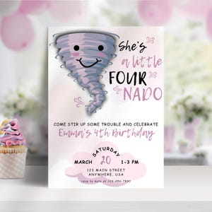 Editable FOURnado Birthday Invitation Tornado Birthday Invite Girl Forth Birthday Printable Weather 4 year Template Instant Digital Download