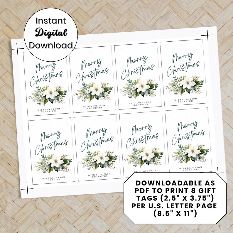 Personalized Christmas Gift Tag Template, Editable Holiday Gift Tag