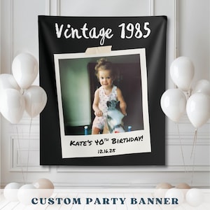 Custom Retro Birthday Banner 40th Wall Tapestry Editable Vintage 50th Backdrop Printable Milestone 60th Celebration Decor Photo Booth Banner