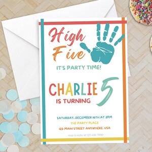 Hallo Fünf Geburtstagseinladung, bearbeitbare High Five-Einladungsvorlage, druckbare Hi Five-Einladung, Junge fünfter Geburtstagsspaß bunter Sofort-Download
