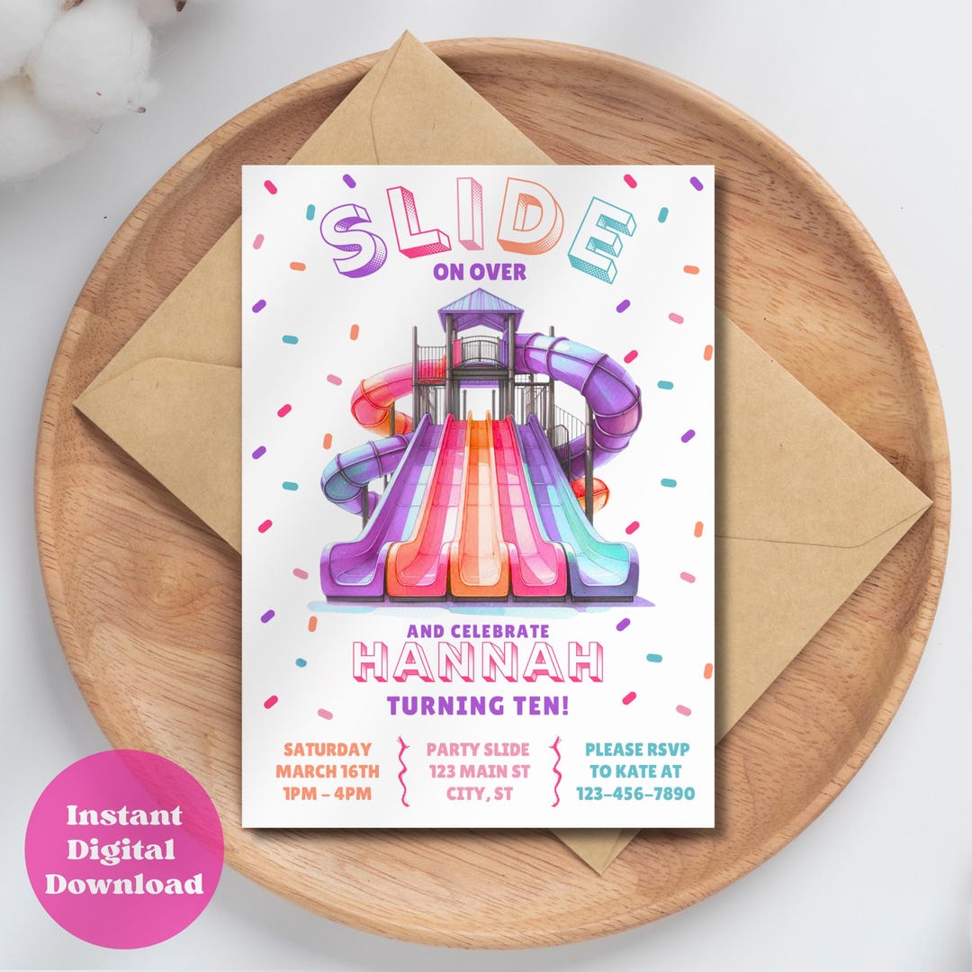 Editable Slide Birthday Invitation Indoor Playground Invite Bounce ...