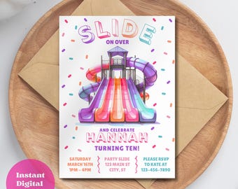 Editable Slide Birthday Invitation Indoor Playground Invite Bounce House Jungle Gym Template Waterslide Trampoline Kid Digital Download