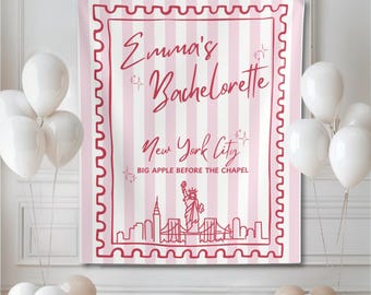 Aangepaste New York vrijgezellenbanner NYC bruidsfeest foto achtergrond Big Apple Hotel decor NYC verjaardag wandtapijt meisjes reis bruid cadeau teken