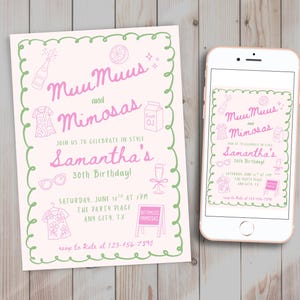 Convite de aniversário editável MuuMuus e Mimosas, convite para brunch MooMoo, despedida de solteira Mumu, chá de panela de casamento, download digital instantâneo