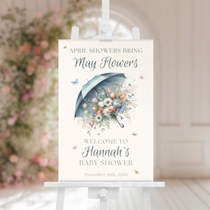 April Showers Bring May Flowers Baby Shower Welcome Sign Spring Floral Celebration Baby Sprinkle Party Sign Decor Editable Digital Download