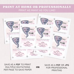 Editable FOURnado Birthday Invitation Tornado Birthday Invite Girl Forth Birthday Printable Weather 4 year Template Instant Digital Download