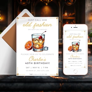 Editable Whiskey Men Birthday Invitation Template Raise A Glass InviteBourbon Cigar ANY AGE Adult Party Retirement Digital Download