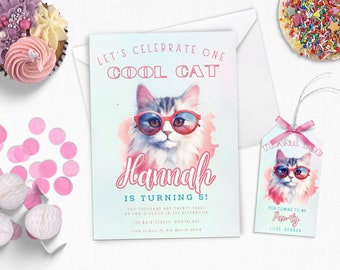 Editable Cat Birthday Invitation Kitty Party Invite Template Girl Boy Birthday Template Lets PAW-ty Cool Cat Kitty Digital Instant Download