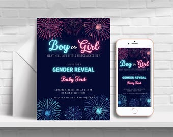 Firework Gender Reveal Invitation: Editable Firecracker Template (Digital Download)