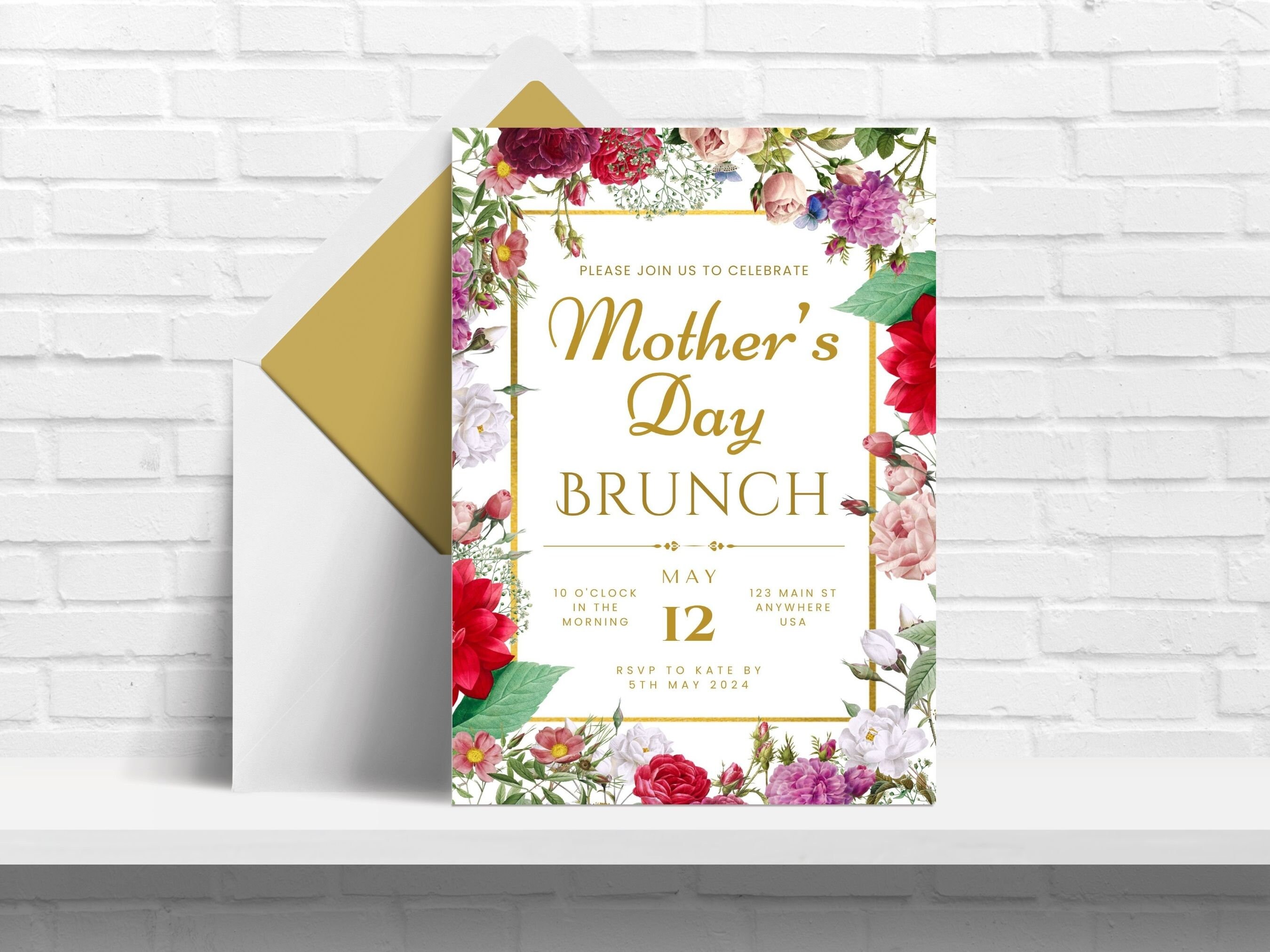 Mother's Day Brunch Invitation Template, Printable Mother's Day ...