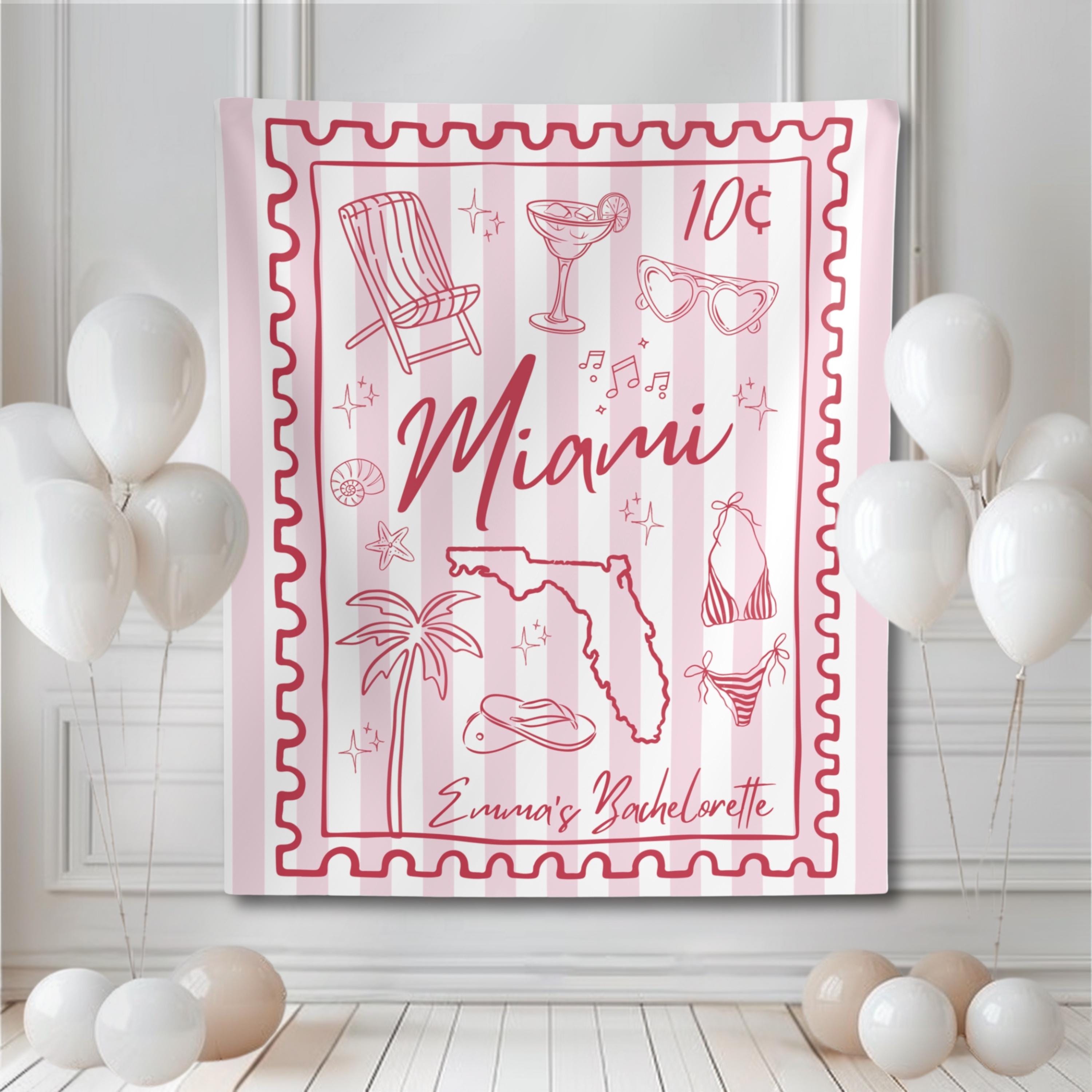 ビーチの独身パーティーのタペストリー、カスタム沿岸カウガールブライダルシャワーの背景、マイアミフロリダウィークエンドバナー、カロライナヘンハウスの壁装飾  - Etsy 日本, image size:3000x3000