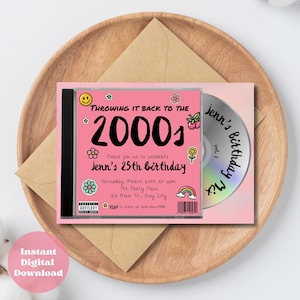 Y2K Geburtstagseinladung Retro 2000er Jahre Thema Party Bearbeitbare Canva Vorlage Jetzt CD Millenium Digitaler Download Sofortige Throwback Party Einladen